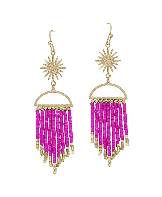 Sun Burst Seed Beads Tassel Earring