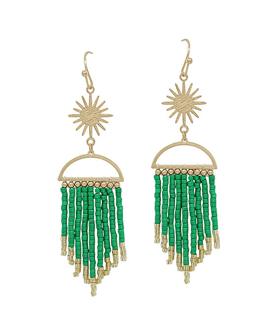Sun Burst Seed Beads Tassel Earring