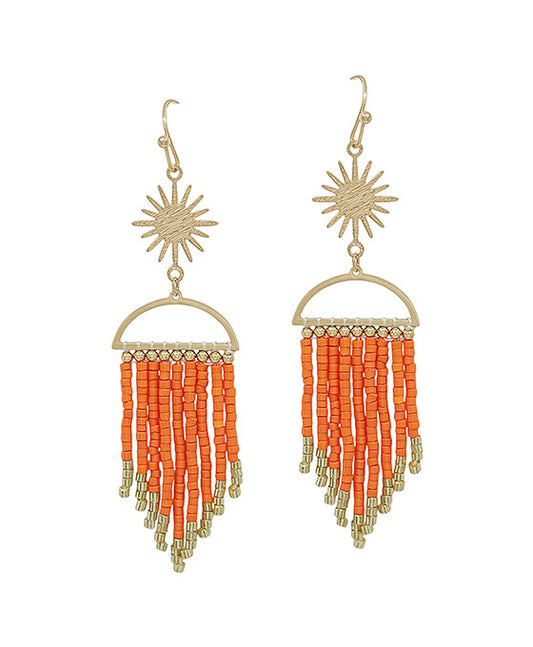 Sun Burst Seed Beads Tassel Earring