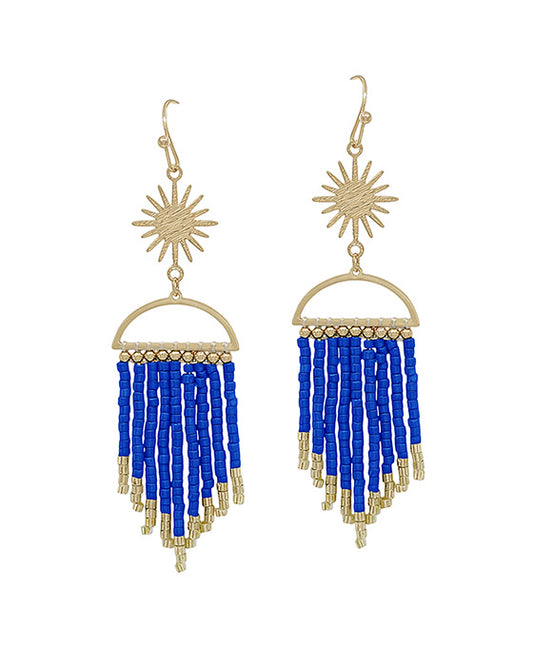 Sun Burst Seed Beads Tassel Earring