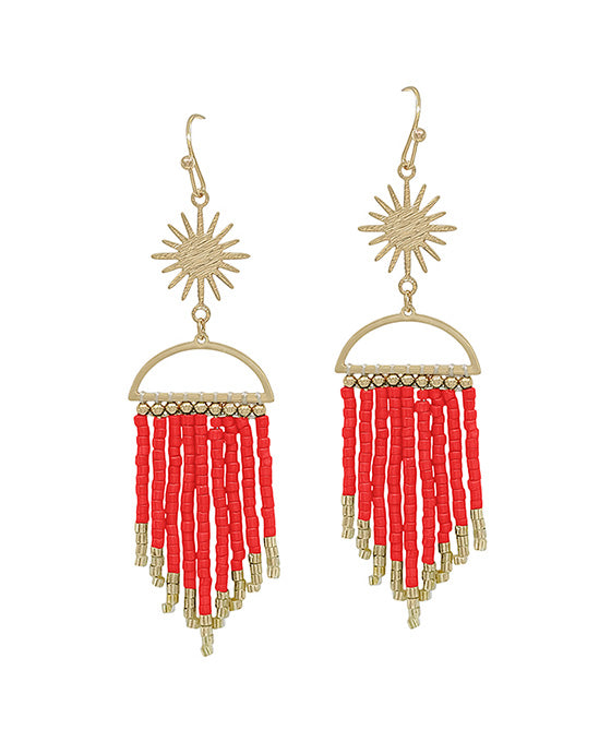 Sun Burst Seed Beads Tassel Earring