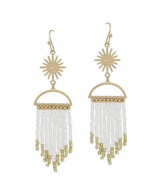 Sun Burst Seed Beads Tassel Earring