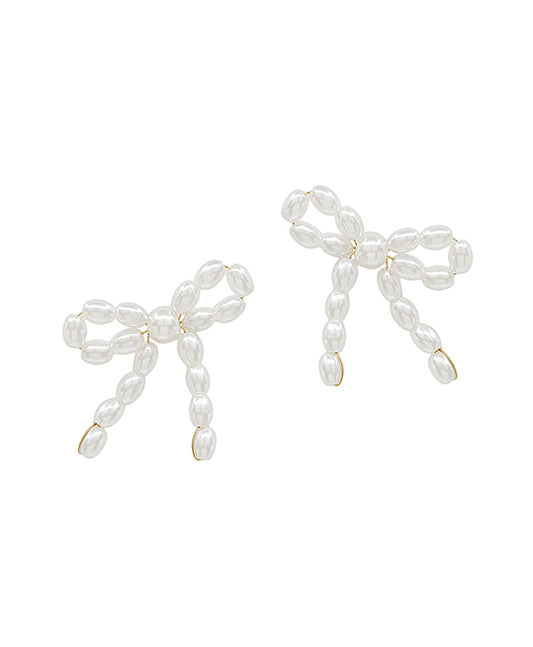 Rice Shape Pearl Ribbon Post Earring