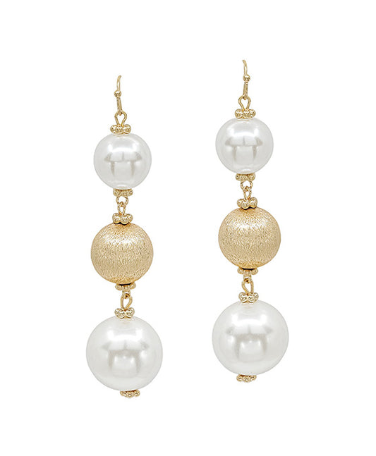 Glass Pearl 3 Drop Satin Ball Earring