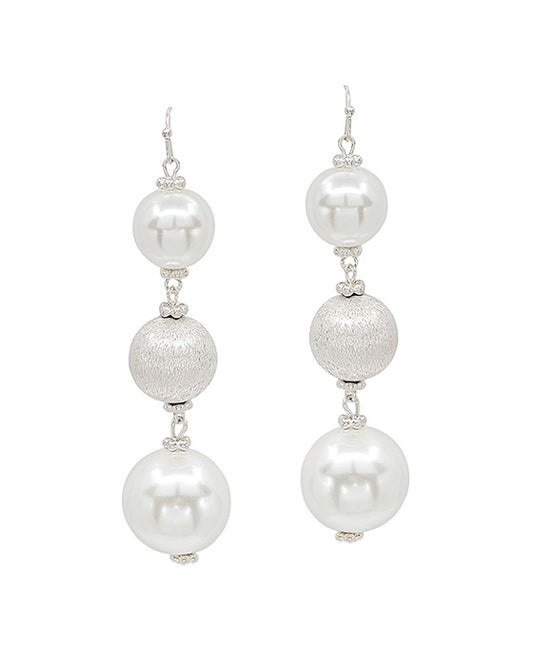 Glass Pearl 3 Drop Satin Ball Earring