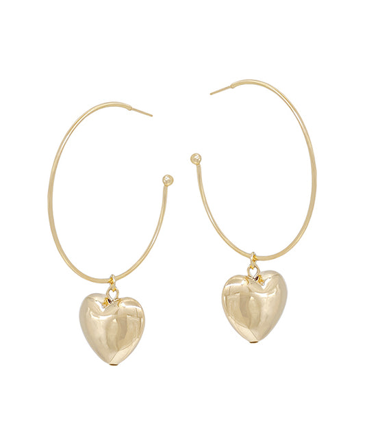 Metal Hoop w/ Heart Drop Earring