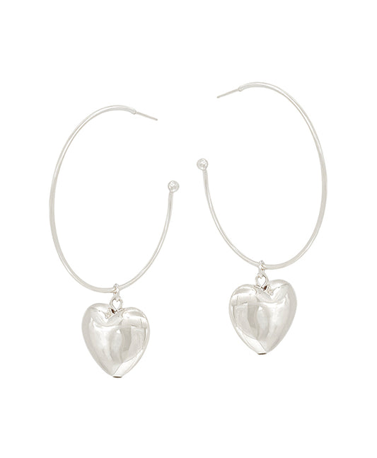 Metal Hoop w/ Heart Drop Earring