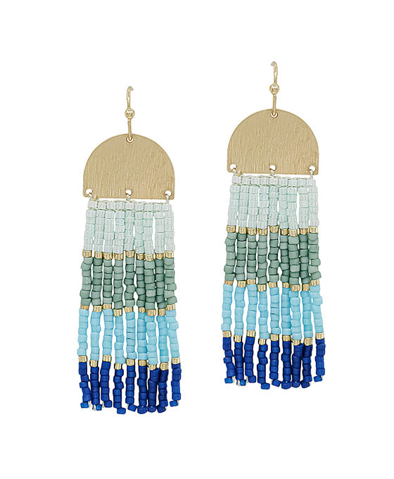 Multi Color Block Seed Bead Tassel Earring