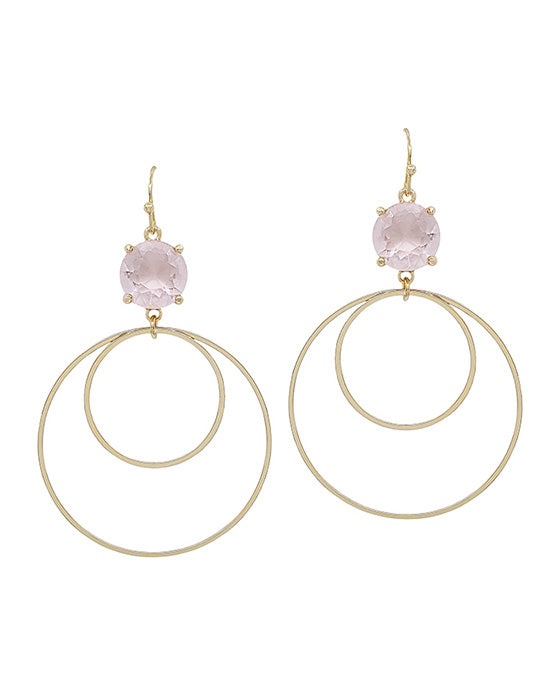 Crystal Accent Double Round Metal Drop Earring
