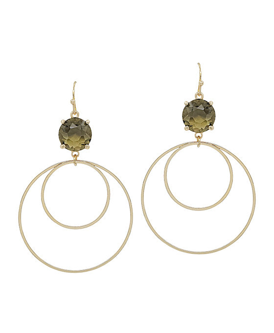 Crystal Accent Double Round Metal Drop Earring