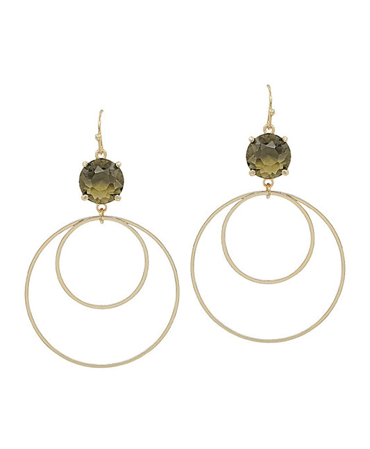 Crystal Accent Double Round Metal Drop Earring