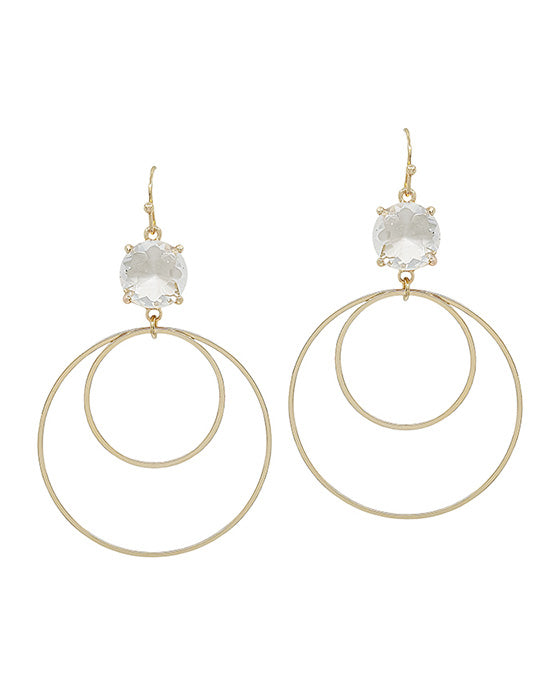 Crystal Accent Double Round Metal Drop Earring