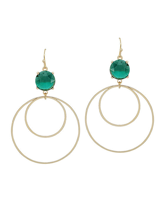 Crystal Accent Double Round Metal Drop Earring