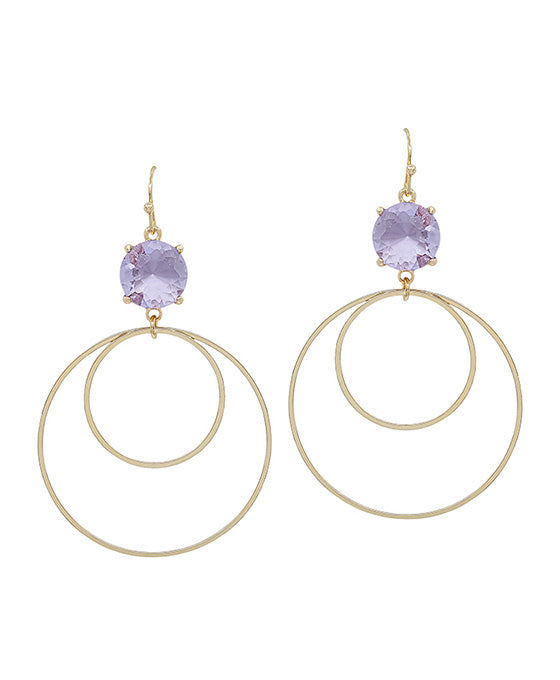 Crystal Accent Double Round Metal Drop Earring