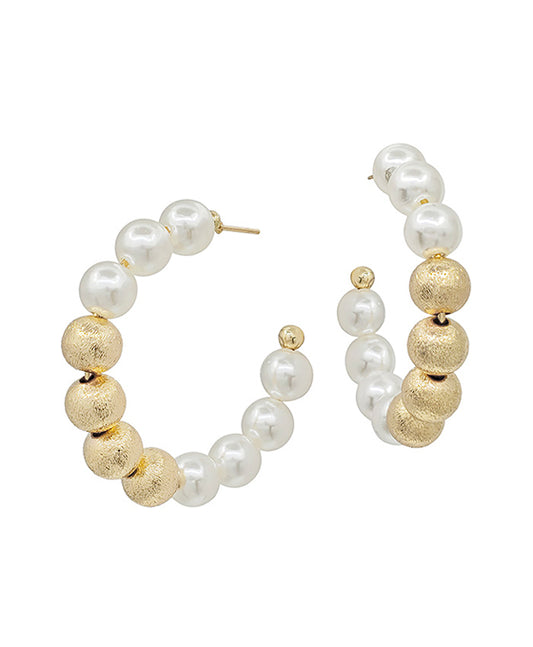 Satin Ball & Glass Pearl Hoop Earring