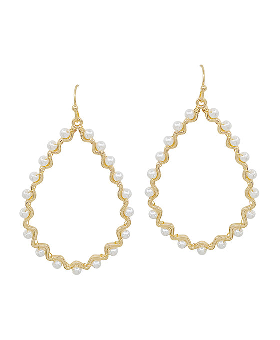 Zigzag Shape Teardrop Pearl Accent Earring