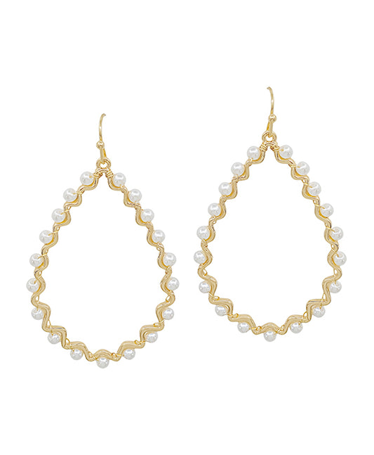 Zigzag Shape Teardrop Pearl Accent Earring