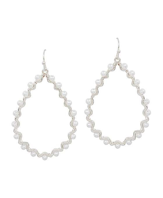 Zigzag Shape Teardrop Pearl Accent Earring
