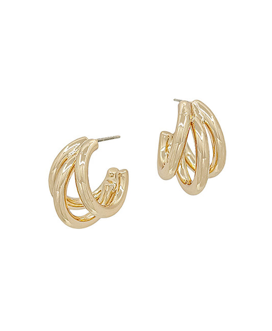 3 Layered Round Hoop Small Post Earring