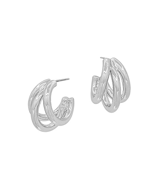 3 Layered Round Hoop Small Post Earring
