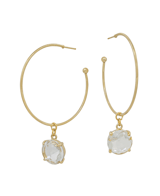 Round Crystal Drop Metal Hoop Earring