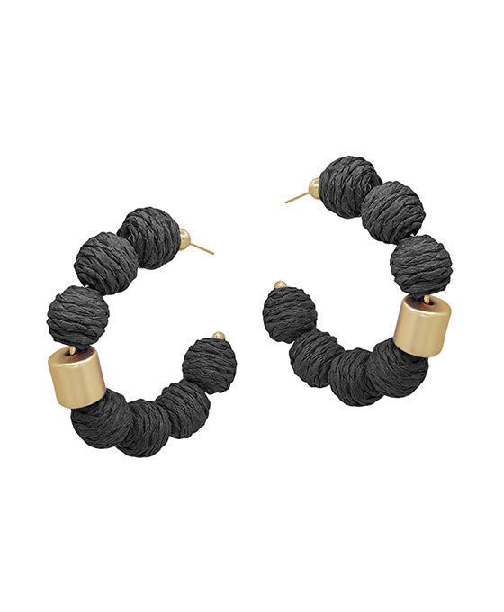 Round Ratan Ball w/ Metal Accent Hoop Earring