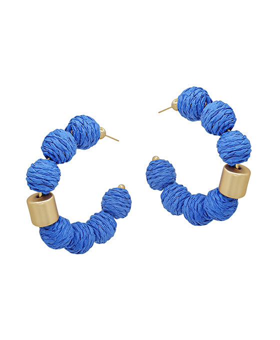Round Ratan Ball w/ Metal Accent Hoop Earring