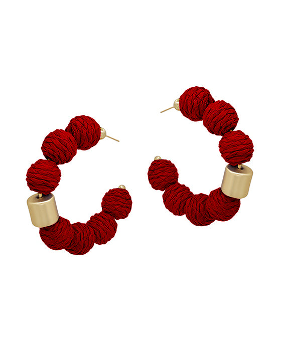 Round Ratan Ball w/ Metal Accent Hoop Earring
