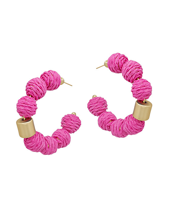 Round Ratan Ball w/ Metal Accent Hoop Earring