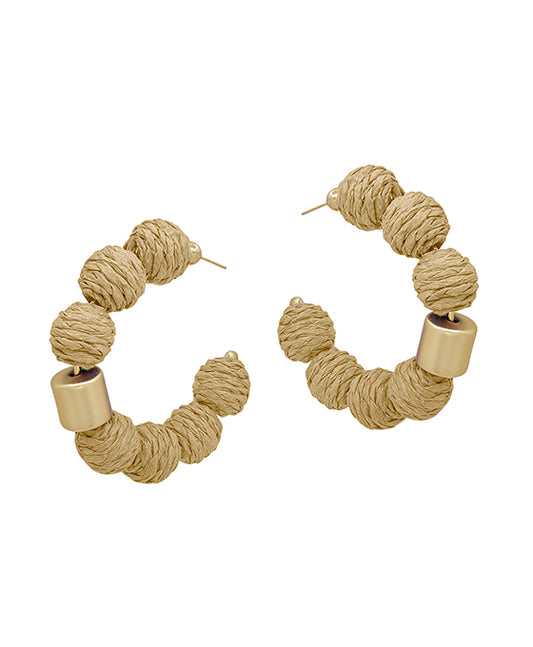 Round Ratan Ball w/ Metal Accent Hoop Earring