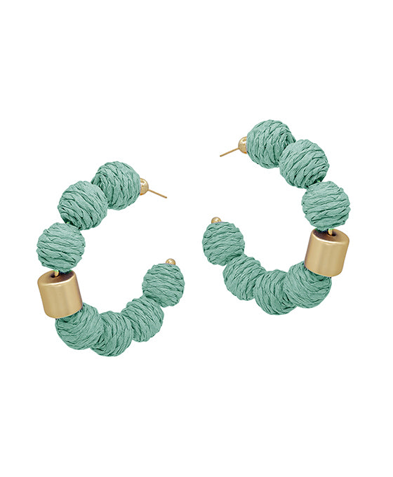 Round Ratan Ball w/ Metal Accent Hoop Earring