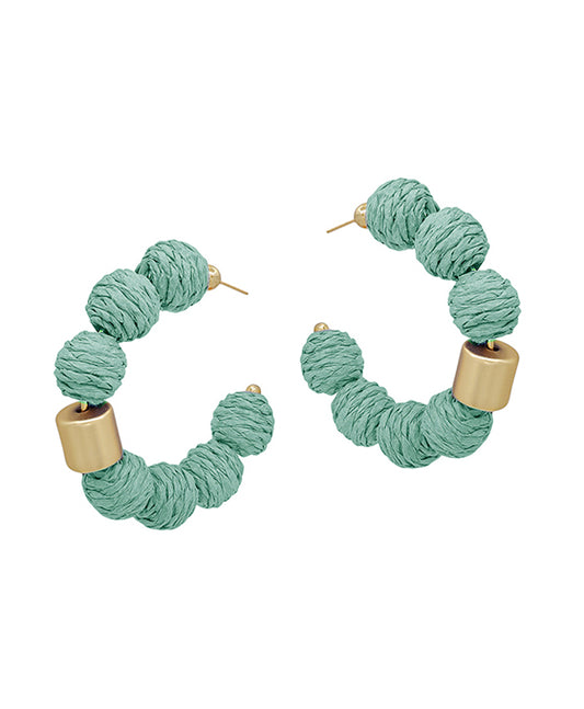 Round Ratan Ball w/ Metal Accent Hoop Earring
