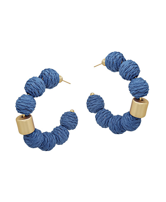 Round Ratan Ball w/ Metal Accent Hoop Earring