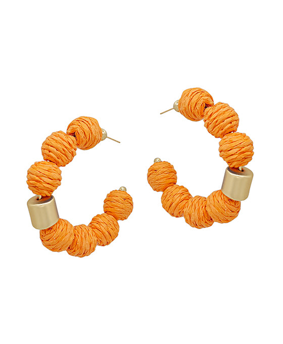 Round Ratan Ball w/ Metal Accent Hoop Earring