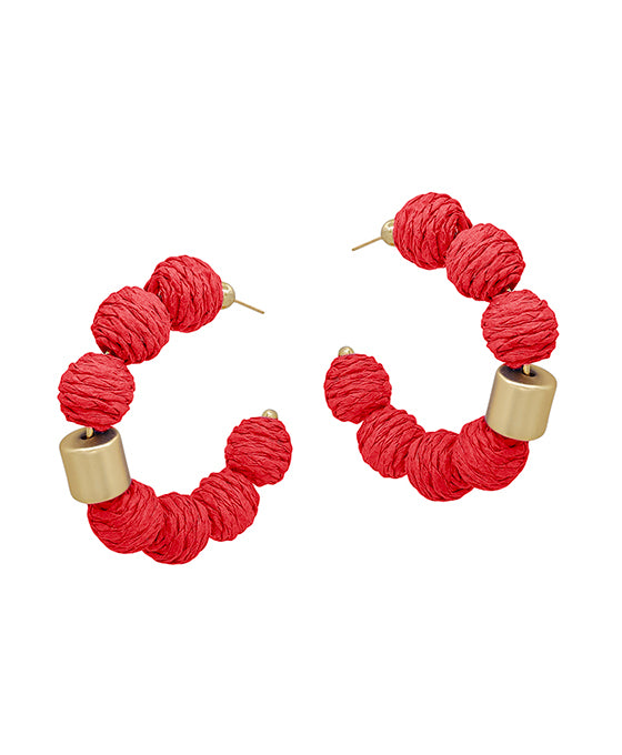 Round Ratan Ball w/ Metal Accent Hoop Earring