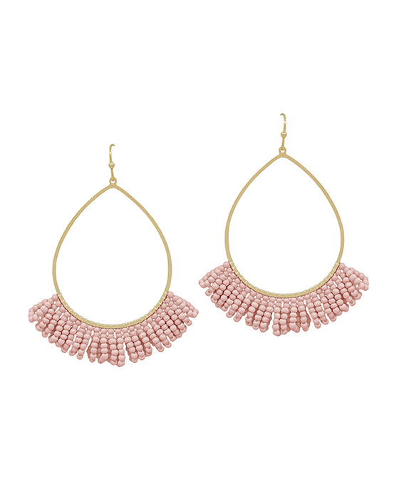 Teardrop Wire w/ Seed Beads Tassel Earring