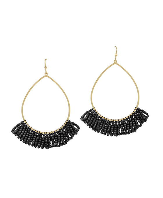 Teardrop Wire w/ Seed Beads Tassel Earring