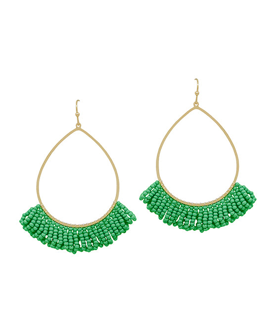 Teardrop Wire w/ Seed Beads Tassel Earring