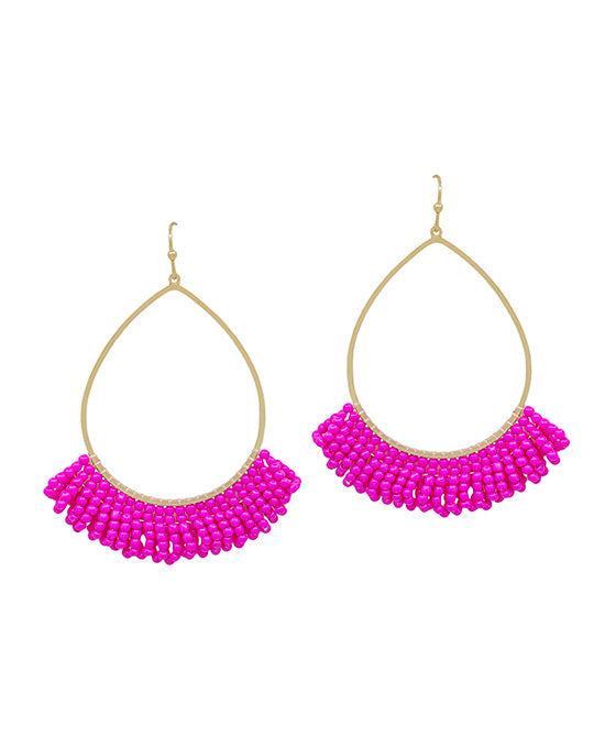 Teardrop Wire w/ Seed Beads Tassel Earring