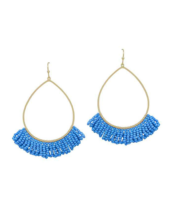 Teardrop Wire w/ Seed Beads Tassel Earring