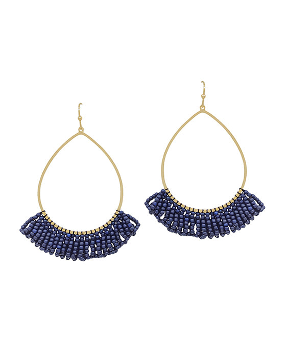 Teardrop Wire w/ Seed Beads Tassel Earring