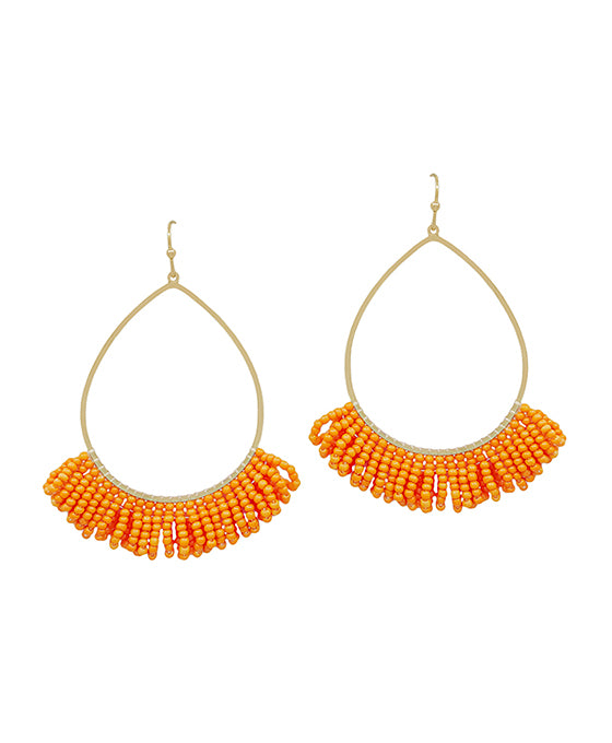 Teardrop Wire w/ Seed Beads Tassel Earring
