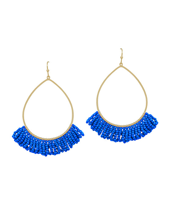 Teardrop Wire w/ Seed Beads Tassel Earring