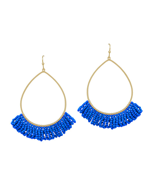 Teardrop Wire w/ Seed Beads Tassel Earring