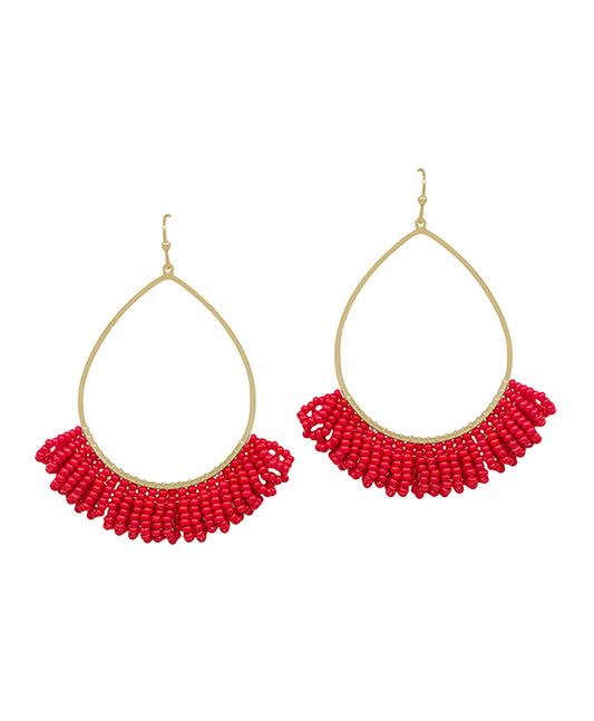 Teardrop Wire w/ Seed Beads Tassel Earring