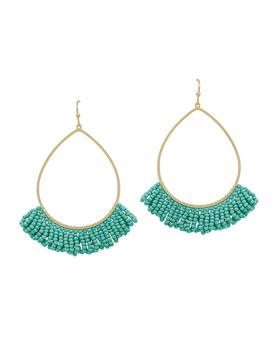 Teardrop Wire w/ Seed Beads Tassel Earring