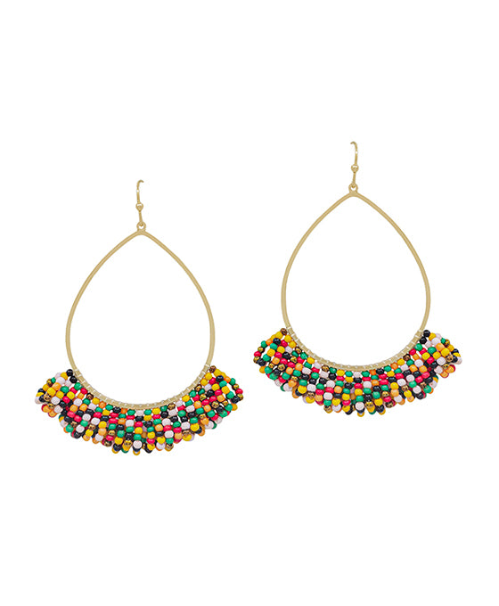 Teardrop Wire w/ Seed Beads Tassel Earring
