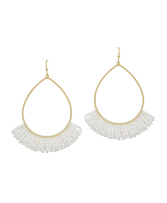 Teardrop Wire w/ Seed Beads Tassel Earring