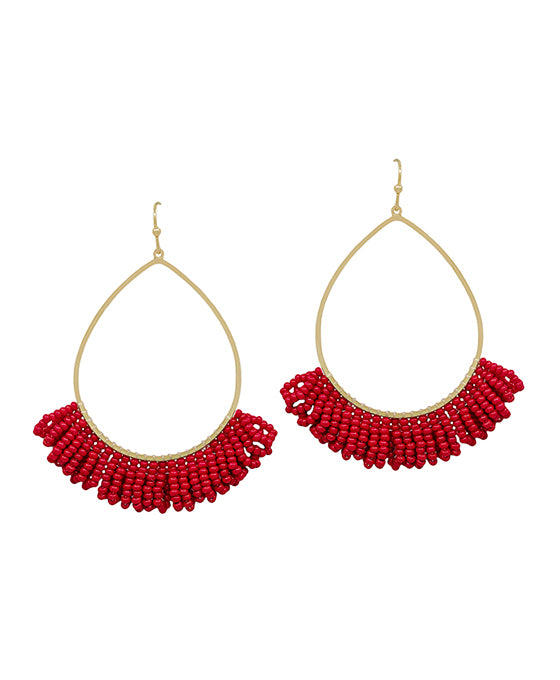 Teardrop Wire w/ Seed Beads Tassel Earring