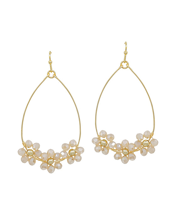 Teardrop Wire Beaded Flower Earring